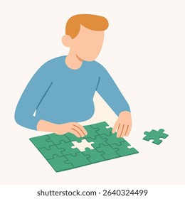 Flat Style Illustration Man Solving Puzzle Game Conceptual Design