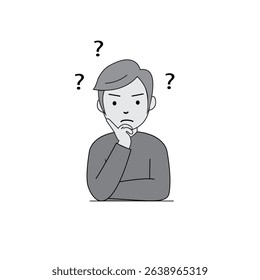 Flat style illustration of a man with a thinking or confused expression and a question mark