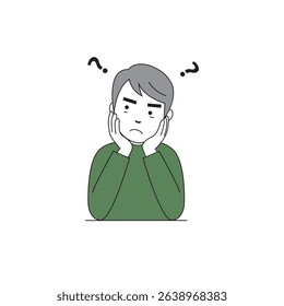 Flat style illustration of a man with a thinking or confused expression and a question mark