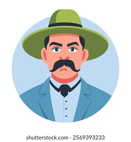 A flat style illustration of mexican moustache man 