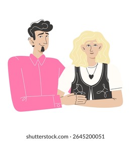 Flat Style Illustration of Modern Young Couple with Piercings and Trendy Outfits