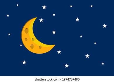 Flat style illustration moon and stars background design. Good to use for banner, social media template, poster and flyer template, etc.