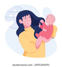 A flat style illustration mother and playing baby 
