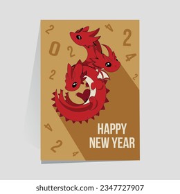 Flat style illustration for new year 2024. Red dragon on beige background. Chinese new year. New Year concept. Symbol of 2024 year.