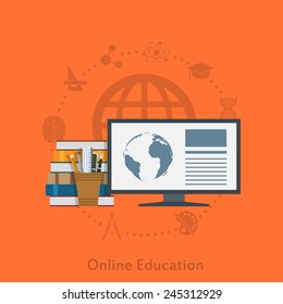 flat style illustration for online distant education concept