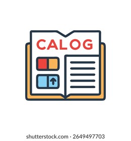 Flat style illustration of an opened book displaying squares and a directional arrow icon on the left page.