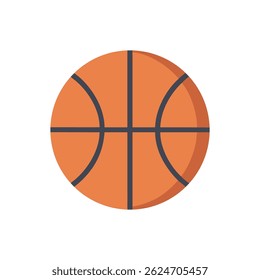 A flat style illustration of an orange basketball with black lines. Isolated against a black backdrop.