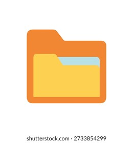 A flat style illustration of an orange file folder with yellow and blue contents, isolated on a White Background.