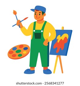 A flat style illustration of a painter