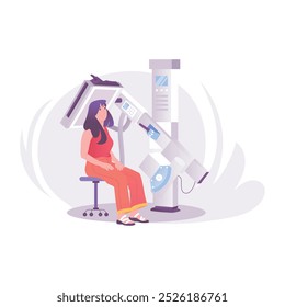 A flat style illustration of patient checkup with medical machine 