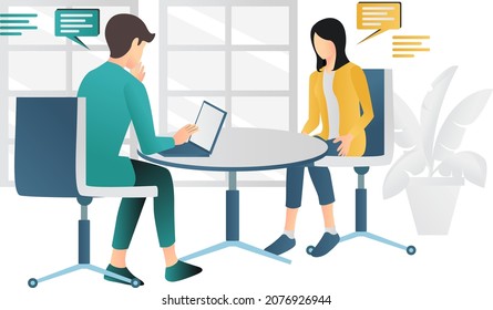 Flat style illustration of people having an interview or discussion