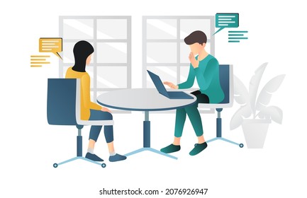 Flat style illustration of people having an interview or discussion