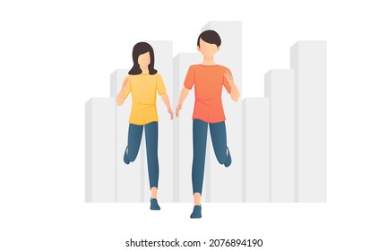 Flat style illustration of people running on urban 