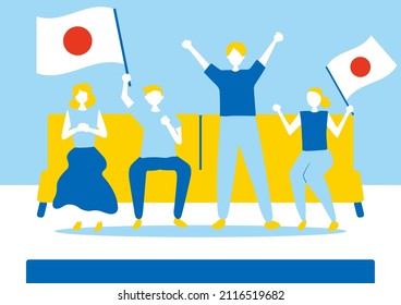 Flat style illustration of people watching TV at home
