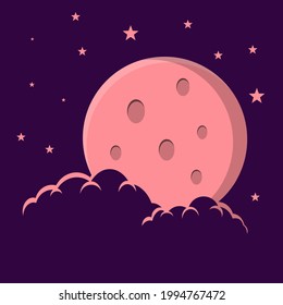 Flat style illustration pink moon stars and pink clouds background design. Good to use for banner, social media template, poster and flyer template, etc.