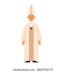 Flat Style Illustration of the Pope in White Suit