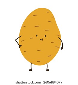 Flat style illustration of potato with happy face, ideal for healthy eating, cooking projects, and vegetable-inspired designs.