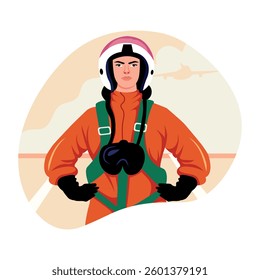 A flat style illustration of professional female pilot 