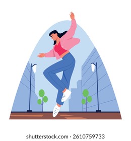 A flat style illustration of a professional street dancer
