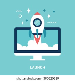 Flat style illustration for project launch, start-up.