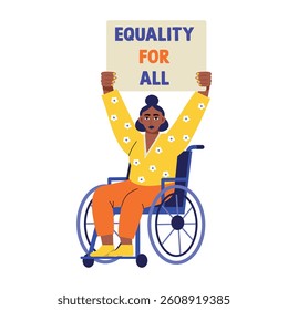 Flat style illustration of a protesting disabled woman