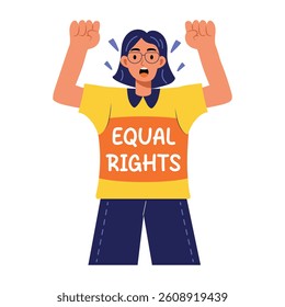 Flat style illustration of protesting woman wearing slogan short