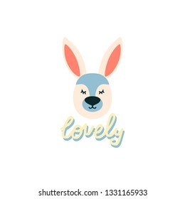 Flat style illustration with rabbit.Cartoon vector animal
