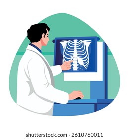 A flat style illustration of a radiologist checking chest xray