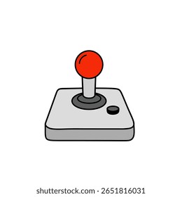 Flat style illustration of a red and gray retro joystick controller. Perfect for gaming graphics, classic arcade elements, or digital user interface icons