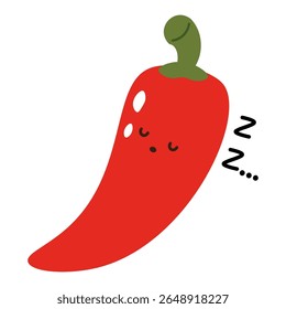 Flat style illustration of a red pepper with sleepy face, ideal for healthy eating, cooking projects, and vegetable-inspired designs