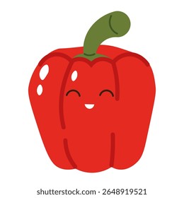 Flat style illustration of red pepper with happy face, ideal for healthy eating, cooking projects, and vegetable-inspired designs.