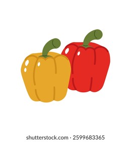 Flat style illustration of red and yellow peppers, ideal for healthy eating, cooking projects, and vegetable-inspired designs.