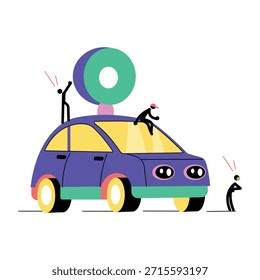 Eine flache Illustration, die autonomes Auto darstellt