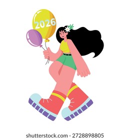 Uma ilustração de estilo plano que representa um caractere segurando balões