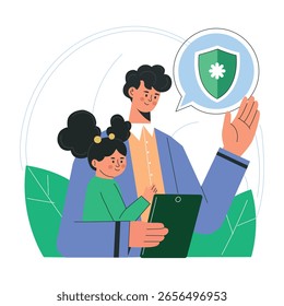 Una ilustración de estilo plano que representa el seguro infantil