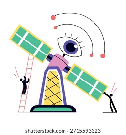 Uma ilustração de estilo plano representando o satélite de comunicação
