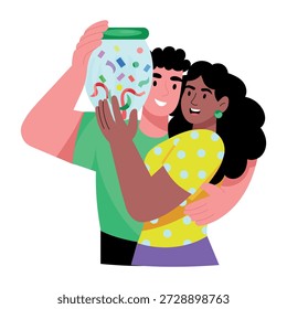 Una ilustración de estilo plano que representa un tarro de confeti