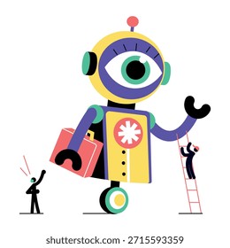 Uma ilustração de estilo plano representando robô de entrega