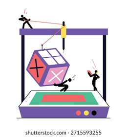 Uma ilustração de estilo plano representando a fabricação digital