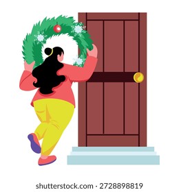 Una ilustración de estilo plano que representa una corona de puerta