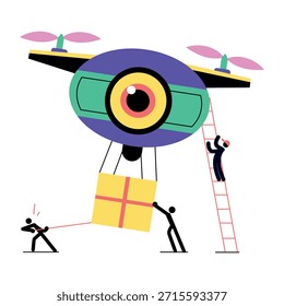 A flat style illustration representing drone delivery