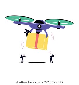 A flat style illustration representing drone delivery