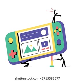 Una ilustración de estilo plano que representa la consola de juegos