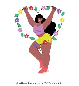 Uma ilustração de estilo plano representando um coração de grinalda