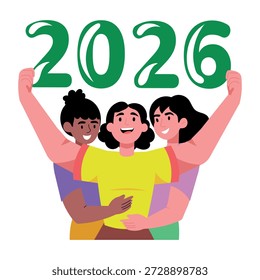 Una ilustración de estilo plano que representa a un grupo de amigos tomando fotos