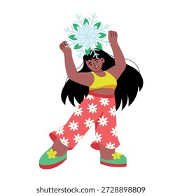 Una ilustración de estilo plano que representa un copo de nieve de papel