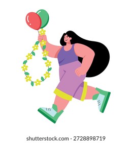Una ilustración de estilo plano que representa a una persona sosteniendo globos de guirnalda