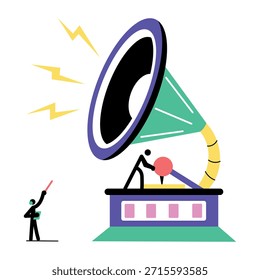 Una ilustración de estilo plano que representa el fonógrafo