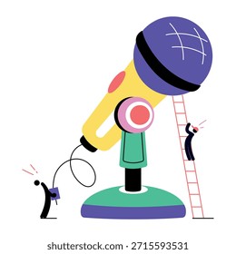 Una ilustración de estilo plano que representa el micrófono de podcast