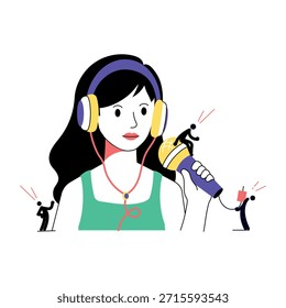 Uma ilustração de estilo plano representando podcaster